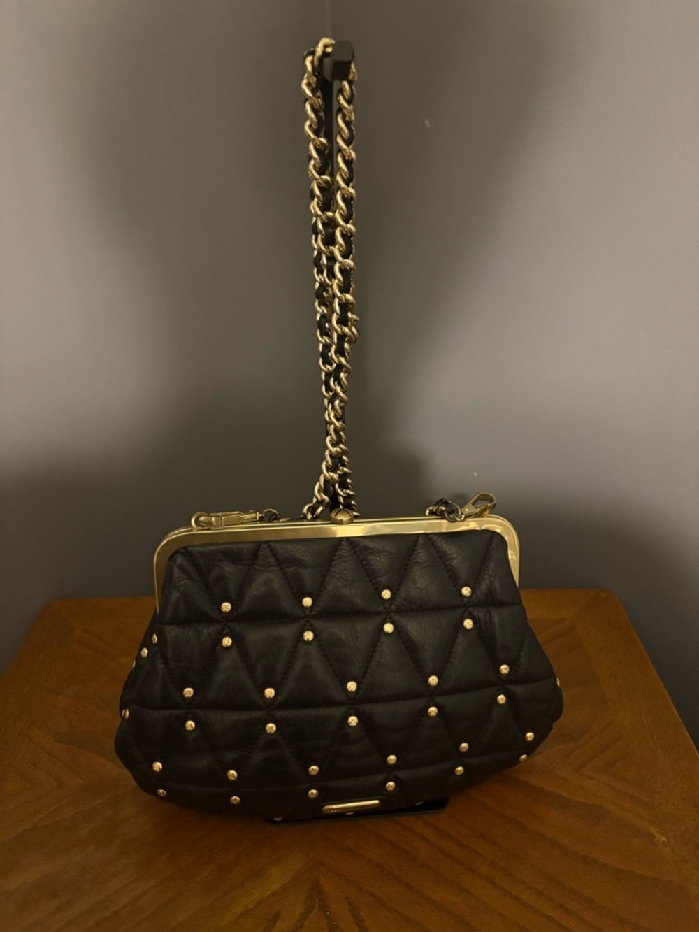 Rebecca Minkoff Black Quilted Crossbody with Gold Chain